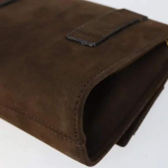 Authentic Salvatore Ferragamo Vala Chain Shoulder Bag Suede Brown Gold - Picture 4 of 16